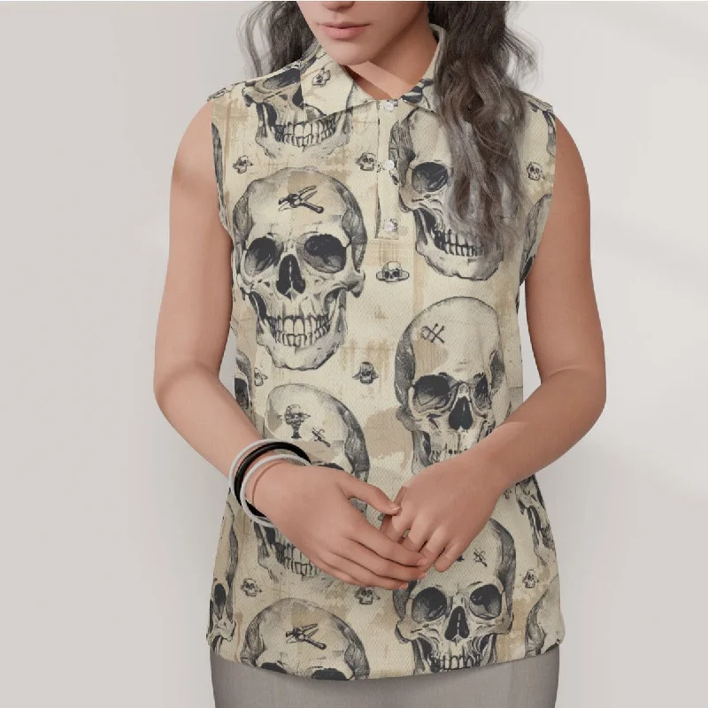 Women's Vintage Skulls Sleeveless Polo Shirt