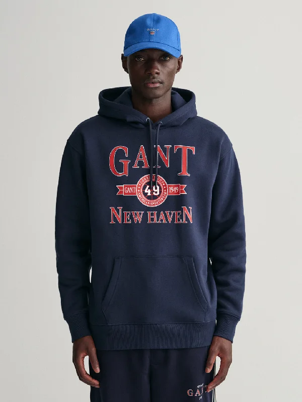 Gant Men Blue Printed Hooded Sweatshirt