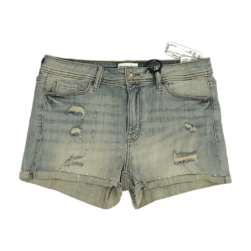 Blue Solid Denim Shorts