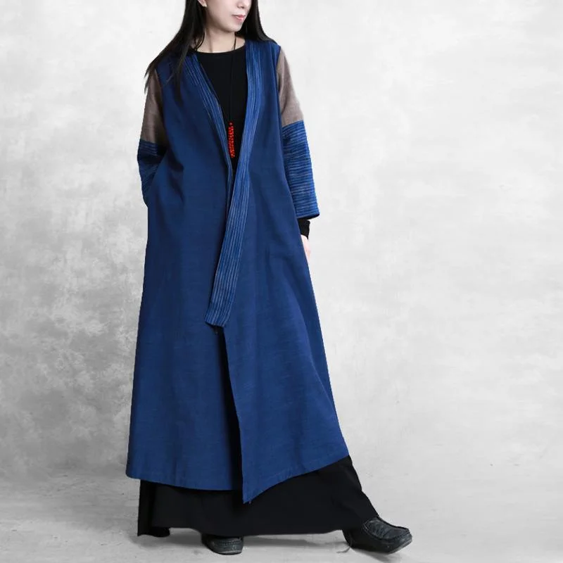 Loose blue Fashion tunics for women Work Outfits patchwork asymmetric fall jackets