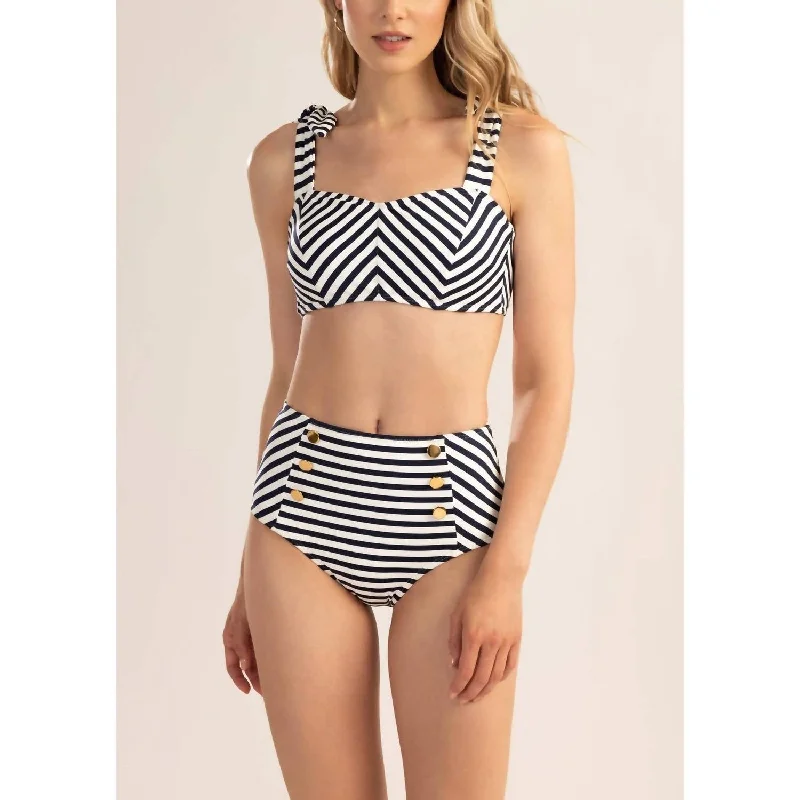 Marine Stripe High Waist Bottom In Navy/optic White