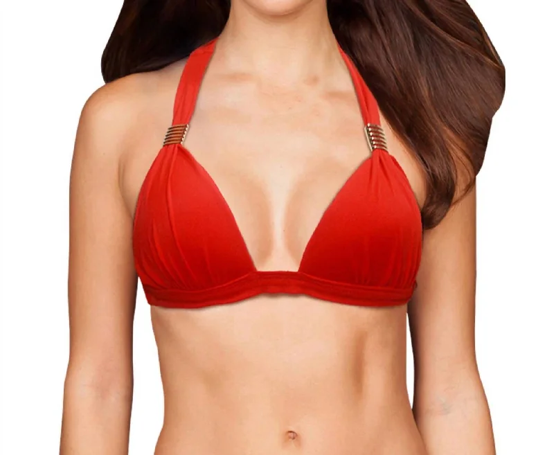 Plunge Triangle Halter Bikini Top In Persimmon